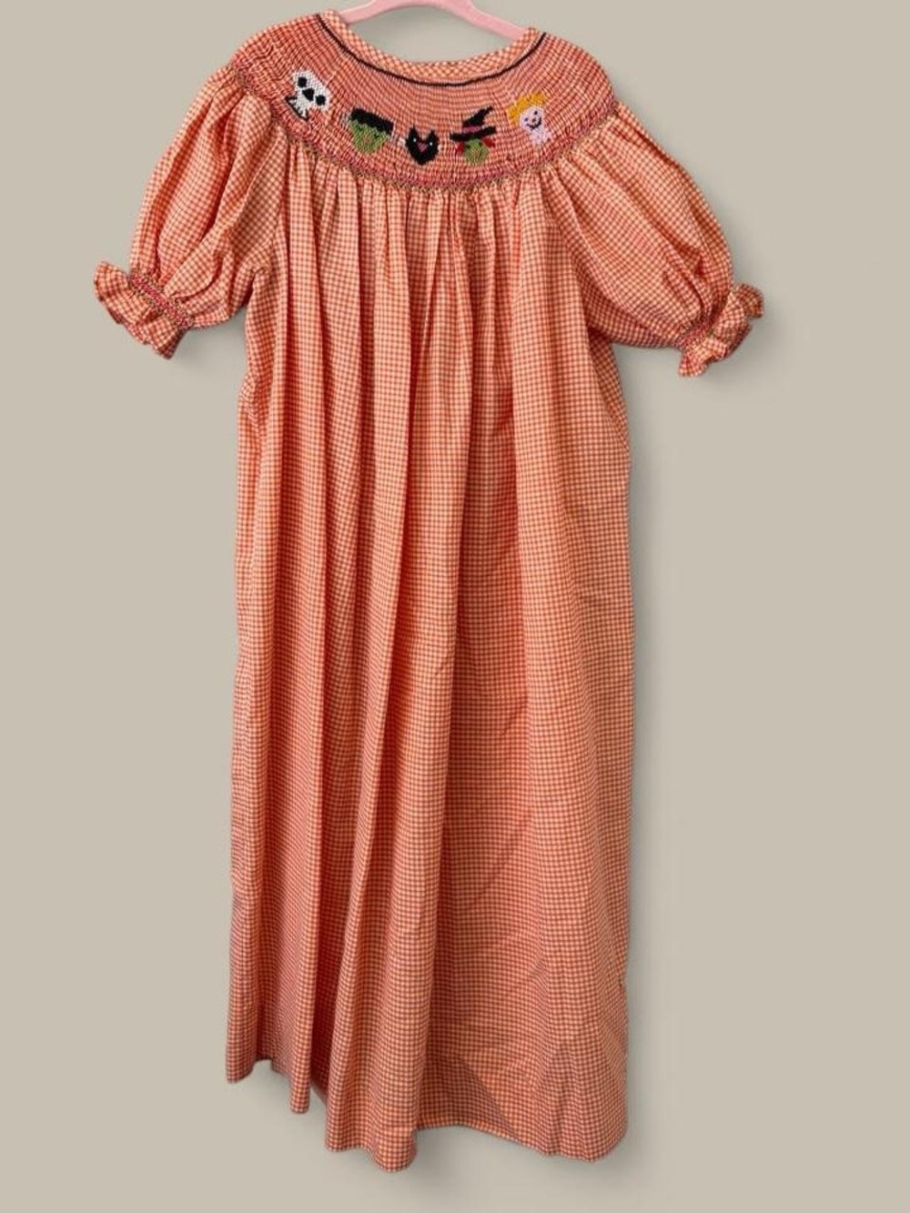Girls 7 Orange Smocked Halloween Dress